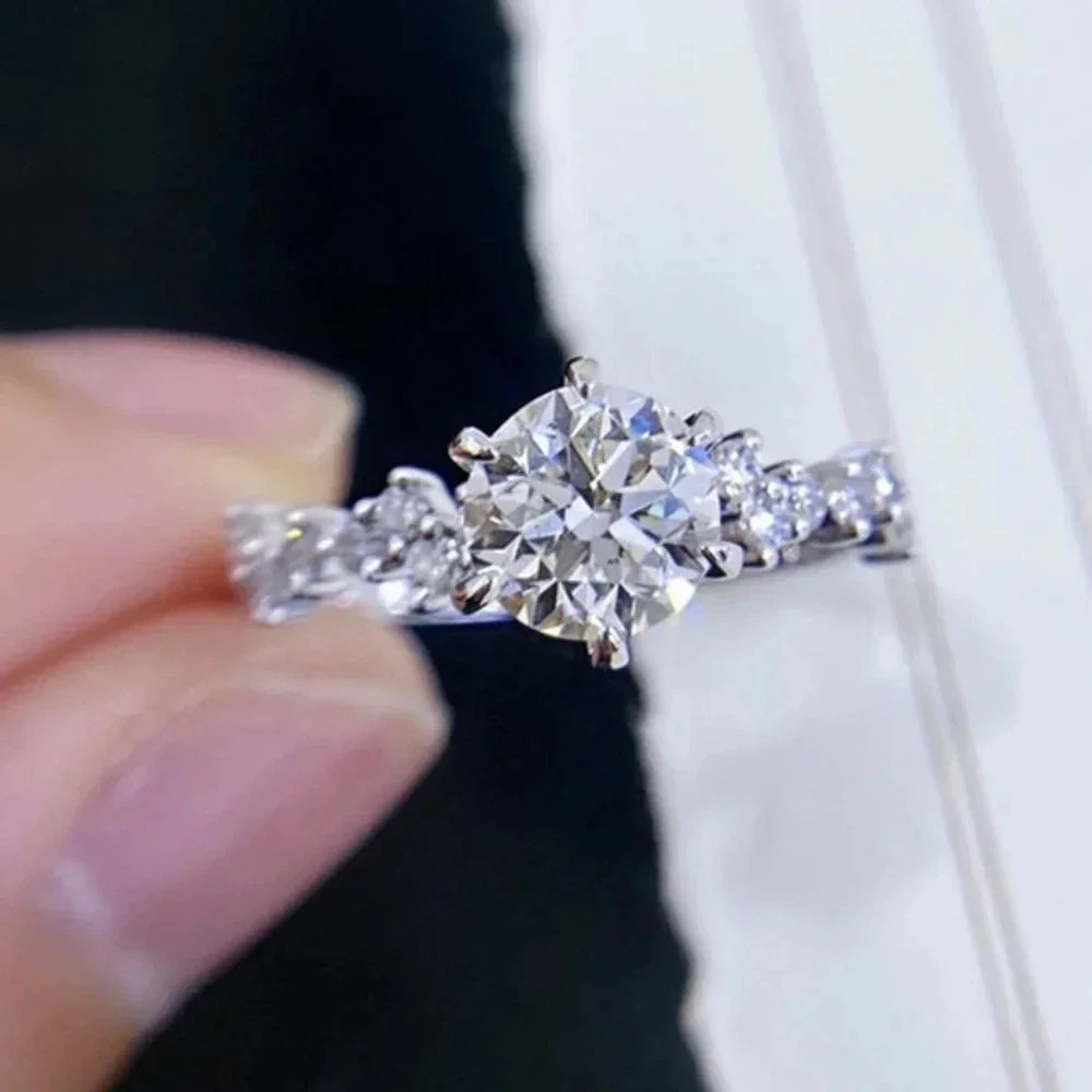 💎Engagement Anillos Pure Round CZ Silver Plated Beautiful Dainty, UNVN12193